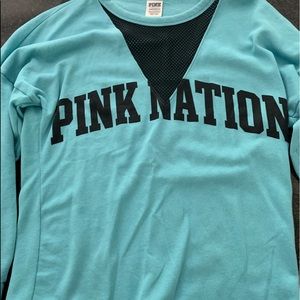 Victoria Secret PINK: light blue crew neck